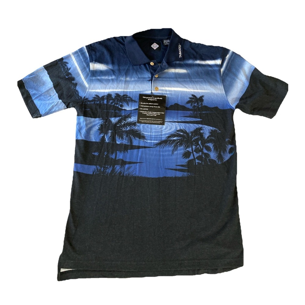 Vtg Tabasco Polo Shirt Mens M New Blue Beach Hawaiian Tropical Performance 90s